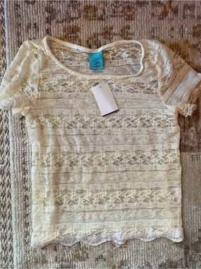 h.i.p. Cream Lace Knit Short-Sleeve Top